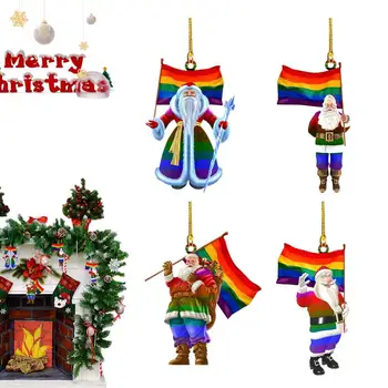Украса Дядо Коледа, 4шт Акрилни висящи украшения във формата на джуджета, подаръци за партита и коледни аксесоари, Интериор на елхи за изкуство