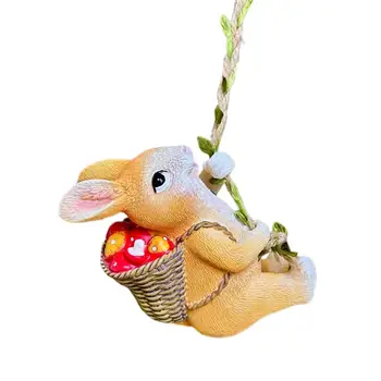 Фигурка на градински заек, взбирающегося на дърво, скулптура от смола, статуя на животно, Реалистично подвесное украса, ръчно изработени за любителите на градината
