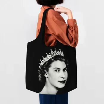 Чанта за пазаруване в магазините на кралица Елизабет II в ретро стил, холщовая чанта-тоут, голям преносима кралската чанта на Обединеното Кралство