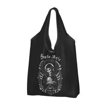 Чанта за продукти с черепа на Свети Смъртта на Дядо Муэрте, здрава, голяма, множество, сгъваема, тежки Еко-чанта за покупки на Хелоуин