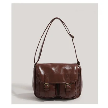 Широката чанта през рамо в стил колеж, чанта-месинджър от масло-восък на кожата голям капацитет
